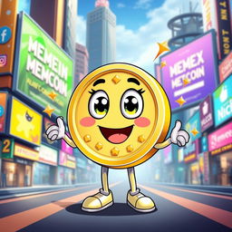 A vibrant, animated cartoon character designed specifically for a memecoin