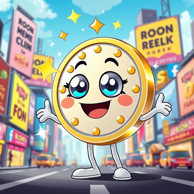 A vibrant, animated cartoon character designed specifically for a memecoin