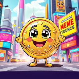 A vibrant, animated cartoon character designed specifically for a memecoin