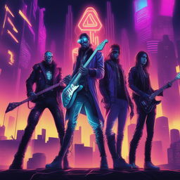 A high-quality digital art piece that portrays a rock band in an Electropunk setting