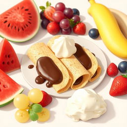 An animated image featuring small crepes measuring 5 cm, filled only with chocolate