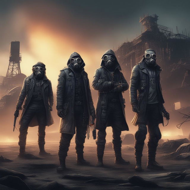 A high-quality digital art piece that portrays a rock band in a Nuclearpunk setting