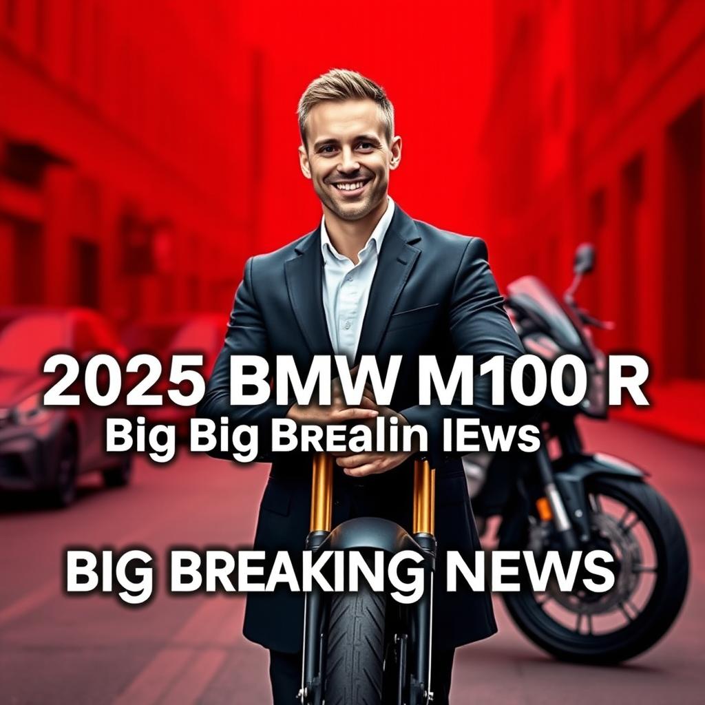 A high-quality professional thumbnail featuring the text '2025 BMW M1000 R Big Breaking News' prominently displayed