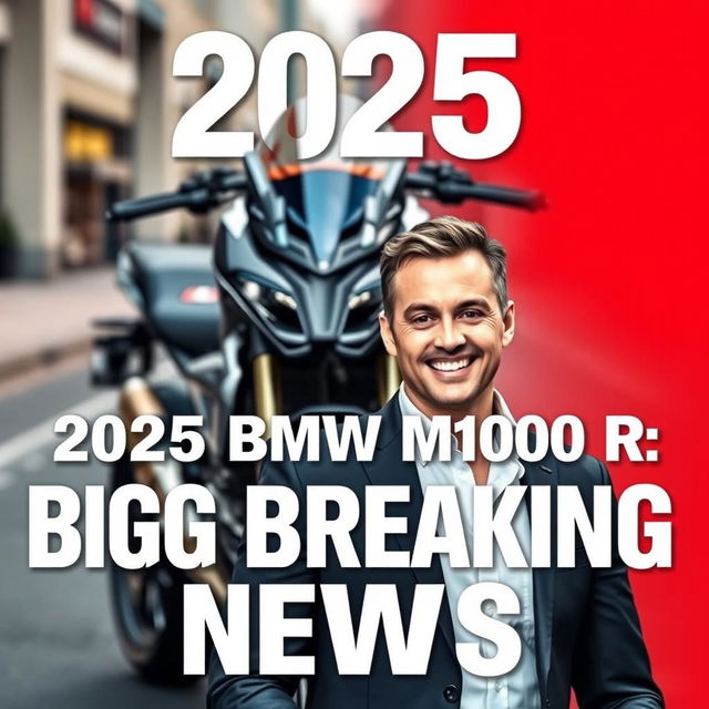 A high-quality professional thumbnail featuring the text '2025 BMW M1000 R Big Breaking News' prominently displayed