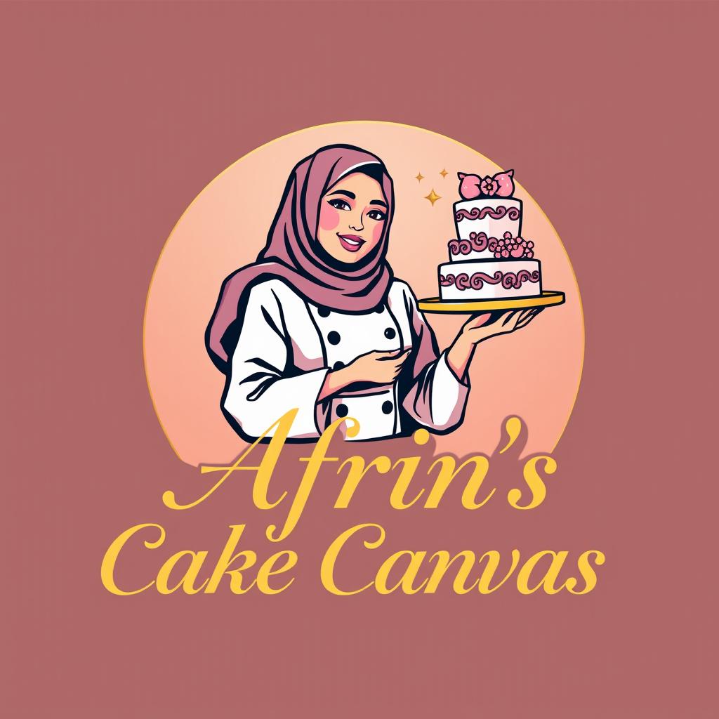 A luxurious and attractive logo design for a bakery named 'Afrin's Cake Canvas'