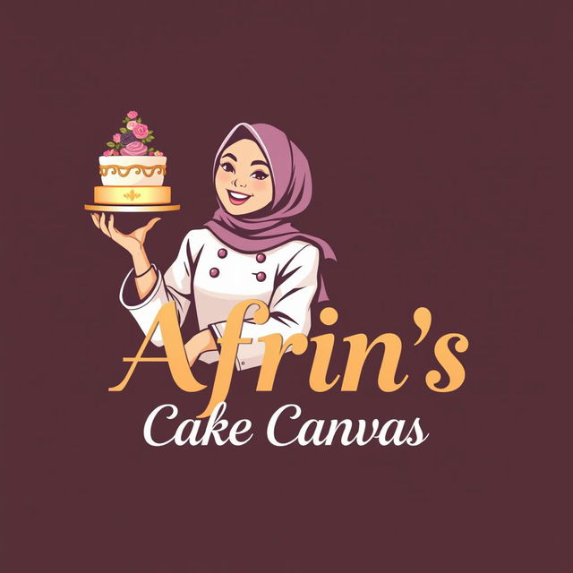 A luxurious and attractive logo design for a bakery named 'Afrin's Cake Canvas'