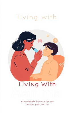 A warm and empathetic book cover design for a guide about living with asthma, depicting a caring and supportive scene