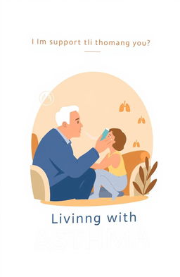A warm and empathetic book cover design for a guide about living with asthma, depicting a caring and supportive scene