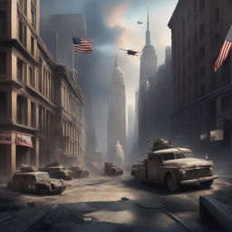 A high-quality digital art piece that imagines a world where the United States lost World War II