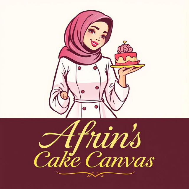 A luxurious and attractive logo design for a bakery named 'Afrin's Cake Canvas'