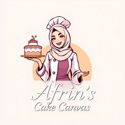 A luxurious and attractive logo design for a bakery named 'Afrin's Cake Canvas'