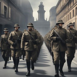 A high-quality digital art piece that depicts the Imperial German Army in a modern German city