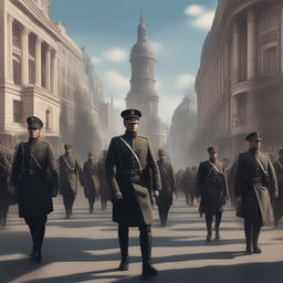 A high-quality digital art piece that depicts the Imperial German Army in a modern German city