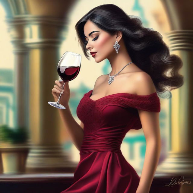 A high-quality digital art featuring a 28-year-old Colombian model in an elegant, open dress