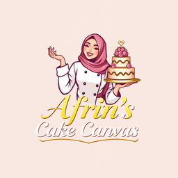 A luxurious and attractive logo design for a bakery named 'Afrin's Cake Canvas'