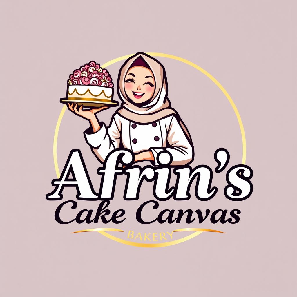 A luxurious and attractive logo design for a bakery named 'Afrin's Cake Canvas'