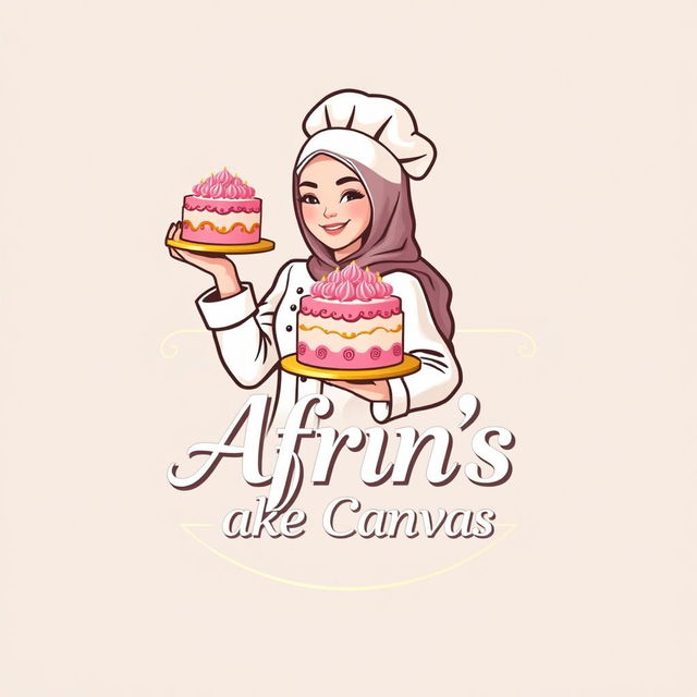 A luxurious and attractive logo design for a bakery named 'Afrin's Cake Canvas'