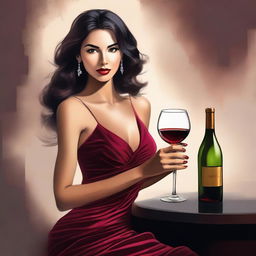 A high-quality digital art featuring a 28-year-old Colombian model in an elegant, open dress