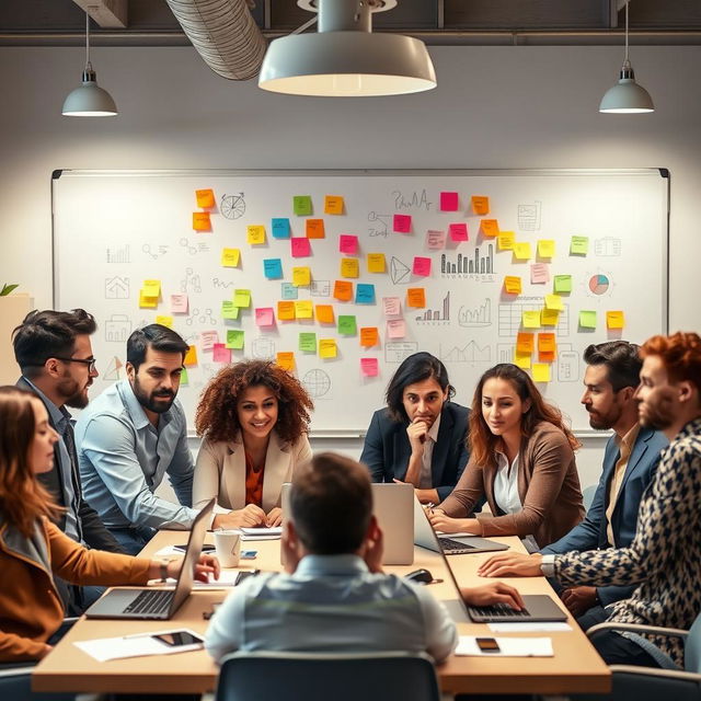 A visual representation of challenges in the workplace, featuring a diverse group of professionals in a modern office setting