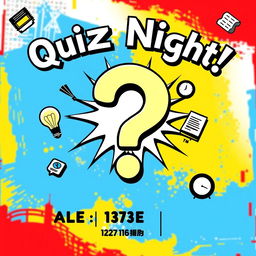 A vibrant and engaging poster for a quiz night, featuring a dramatic question mark in the center