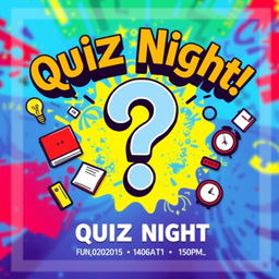 A vibrant and engaging poster for a quiz night, featuring a dramatic question mark in the center