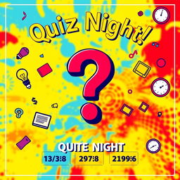 A vibrant and engaging poster for a quiz night, featuring a dramatic question mark in the center