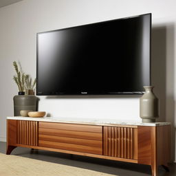 A simple yet luxurious TV unit, featuring clean lines, high-end materials, and a minimalist design.