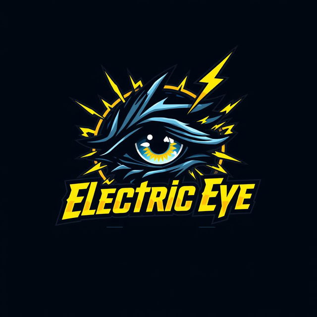 Logo design for a hard rock band named 'Electric Eye', featuring a fierce and dynamic eye symbol integrated with electric elements such as bolts and sparks, emphasizing the band's energetic and powerful vibe