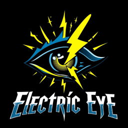 Logo design for a hard rock band named 'Electric Eye', featuring a fierce and dynamic eye symbol integrated with electric elements such as bolts and sparks, emphasizing the band's energetic and powerful vibe