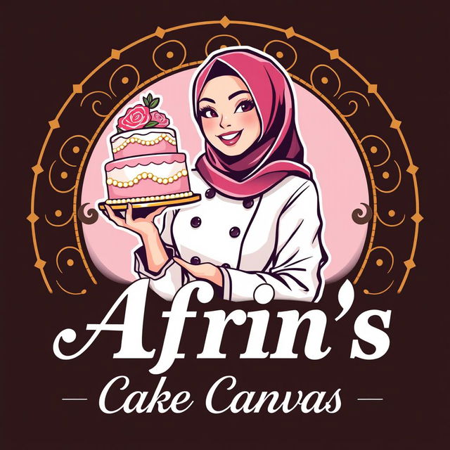 A luxurious and attractive logo design for a bakery named 'Afrin's Cake Canvas'