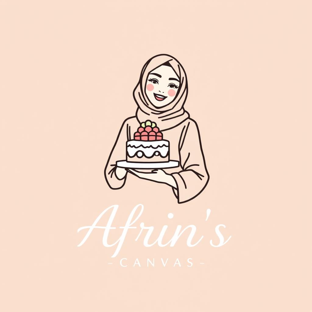 A luxury and attractive line-style logo design for a bakery named 'Afrin's Cake Canvas'