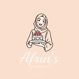 A luxury and attractive line-style logo design for a bakery named 'Afrin's Cake Canvas'