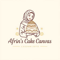 A luxury and attractive line-style logo design for a bakery named 'Afrin's Cake Canvas'