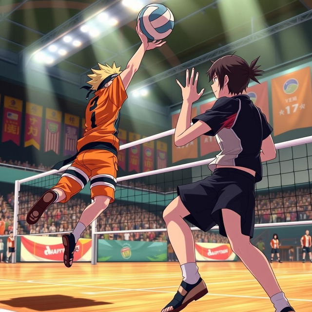 A captivating and high-definition wallpaper featuring characters from Naruto animated in the style of Haikyuu