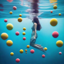 A high-quality digital art image that combines an underwater scene with Instagram statistics