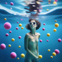 A high-quality digital art image that combines an underwater scene with Instagram statistics