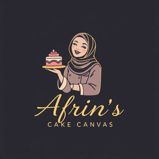 A luxurious and attractive line-style logo design for a bakery named 'Afrin's Cake Canvas'