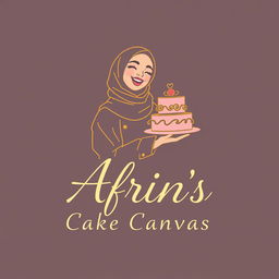 A luxurious and attractive line-style logo design for a bakery named 'Afrin's Cake Canvas'