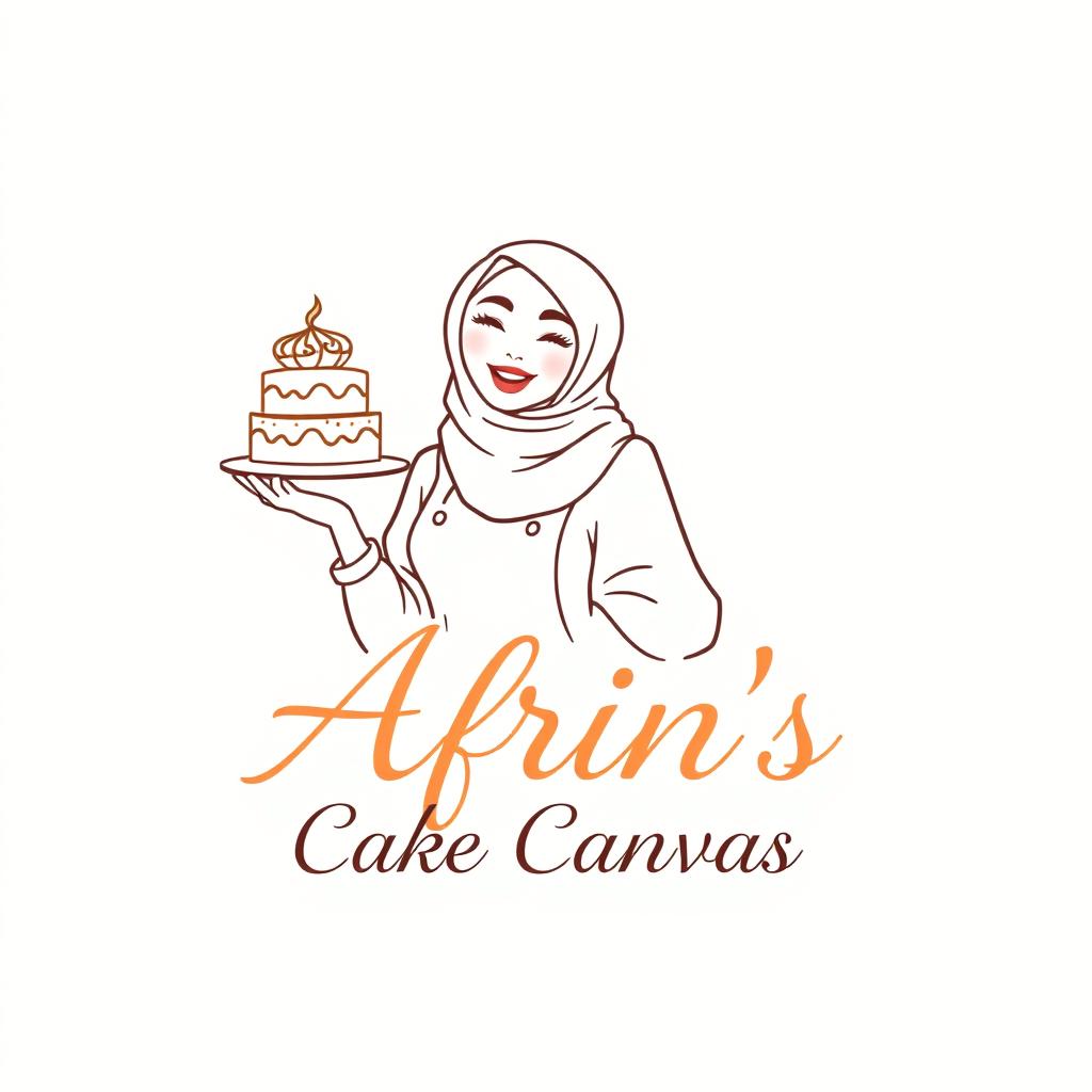 A luxurious and attractive line-style logo design for a bakery named 'Afrin's Cake Canvas'