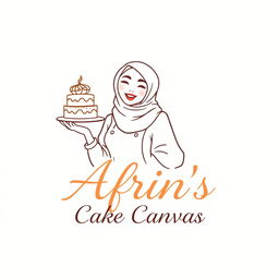 A luxurious and attractive line-style logo design for a bakery named 'Afrin's Cake Canvas'