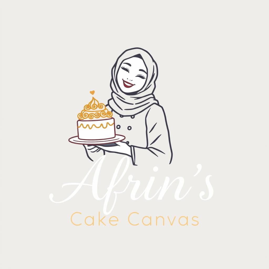 A luxurious and attractive line-style logo for a bakery named 'Afrin's Cake Canvas'