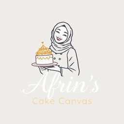A luxurious and attractive line-style logo for a bakery named 'Afrin's Cake Canvas'
