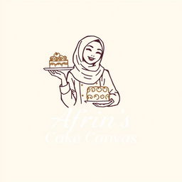 A luxurious and attractive line-style logo for a bakery named 'Afrin's Cake Canvas'