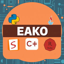 A creative and visually appealing illustration showcasing five programming languages, each represented by an iconic symbol or logo