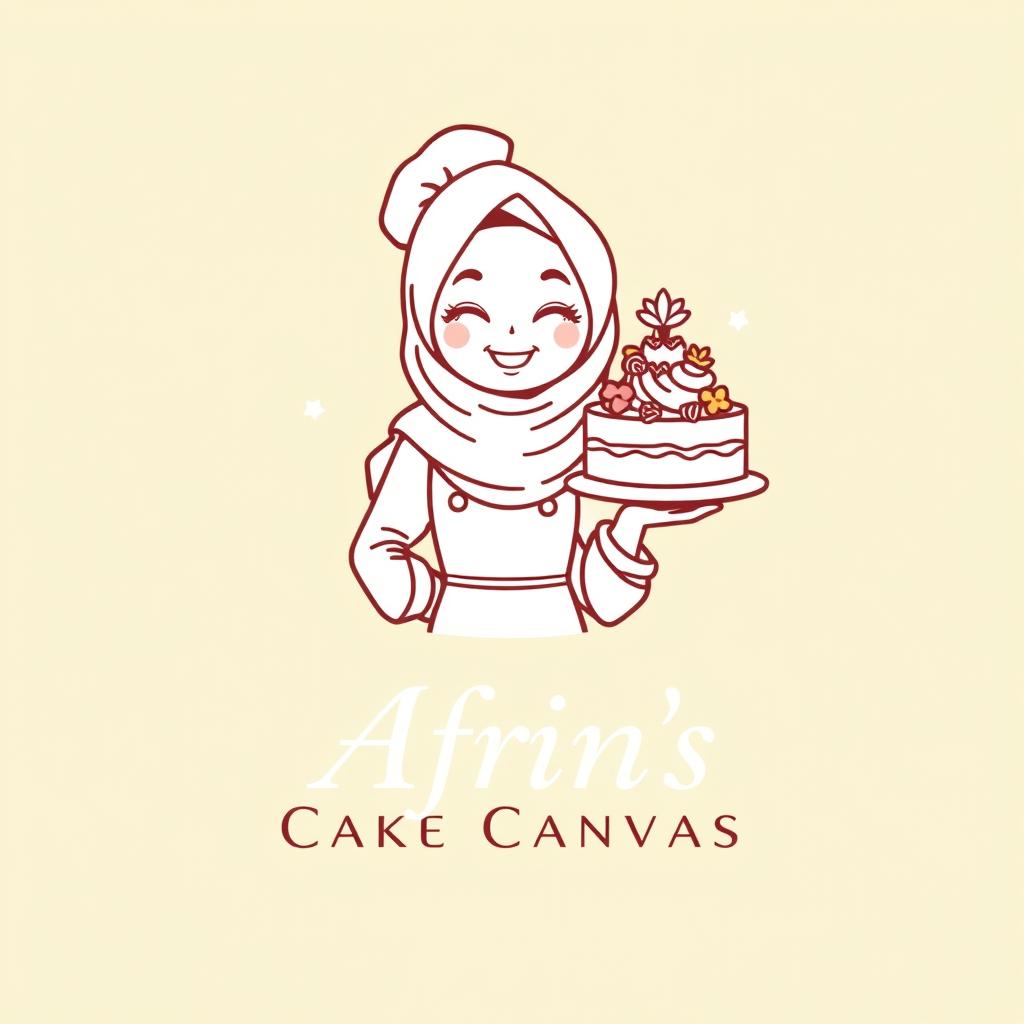 A luxury and attractive line-style logo for a bakery named 'Afrin's Cake Canvas'