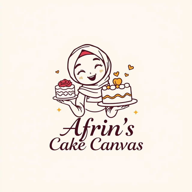 A luxury and attractive line-style logo for a bakery named 'Afrin's Cake Canvas'