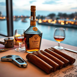 A visually appealing scene featuring Cuban robusto cigars neatly arranged on a dinner table