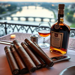 A visually appealing scene featuring Cuban robusto cigars neatly arranged on a dinner table