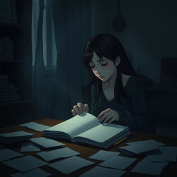 A soft melody resonates in a dimly lit room filled with scattered papers on a table
