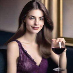 This is a hyper-realistic, high-quality image of a 23-year-old French model with straight brown hair